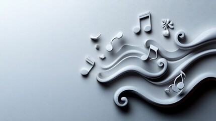 Melodic motion: A symphony of notes and swirling lines in monochrome elegance