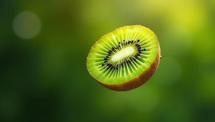 Single kiwi dropping down captured in mid-air, isolated, fresh