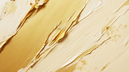 Rich, textured strokes of metallic gold and creamy beige paint applied thickly on a flat surface.