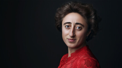AI-generated face reconstruction of Rosa Luxemburg based on her iconic 1914 photograph.  