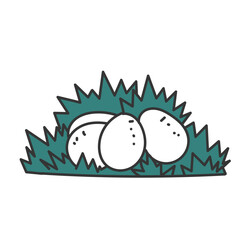 hand drawn doodle animal egg in the green grass