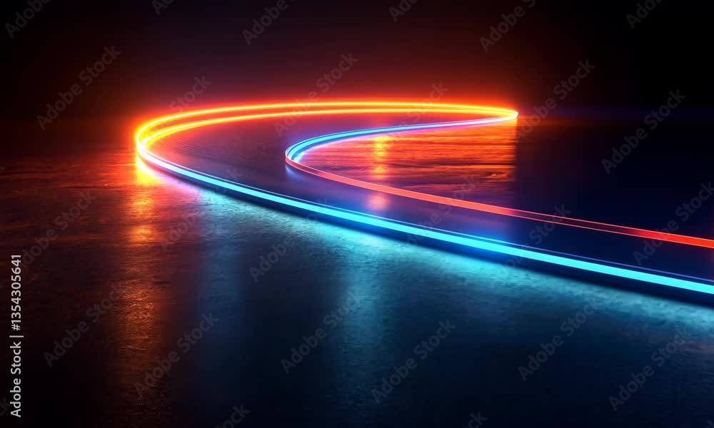 Poster abstract neon light trail on wet surface creating futuristic and modern backdrop