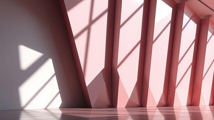 Modern Pink Architecture Interior Design Sunlight Shadows Geometric Walls Room