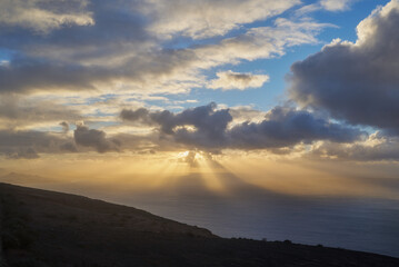 Sunset from a panoramic viewpoint Mirador del Rio above the island of Graciosa in Lanzarote, Spain