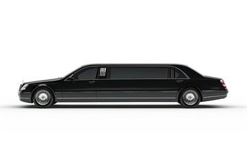 Premium Quality Picture of Black Luxury Limousine in Side View on White Background