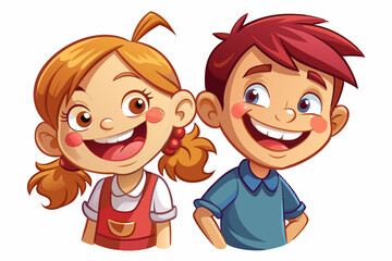 boy and girl with funny smile and isolated background