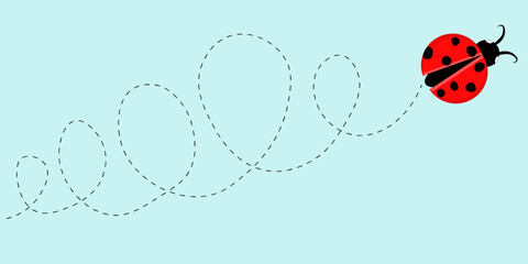 Ladybug bug flies in circular dotted lines © MJD_Studio