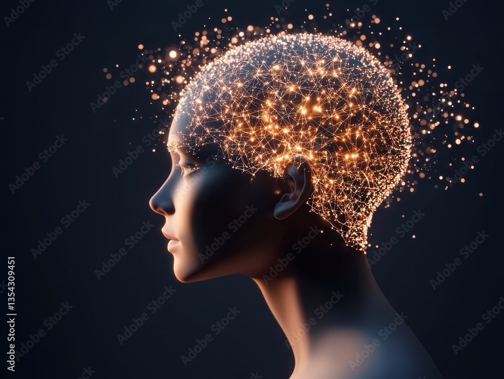 Aufkleber ai-driven vision algorithms. a digital silhouette of a woman with a glowing network of connections f