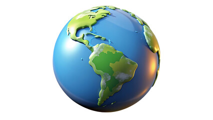 Naklejka premium Our vibrant Earth, a playful globe showcasing the Americas in cheerful blue and green hues with a soft, glowing highlight.