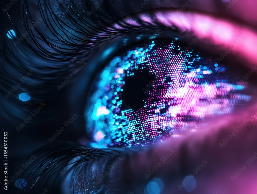 Aufkleber ai-driven vision algorithms. vibrant, abstract eye with colorful digital effects and shimmering deta
