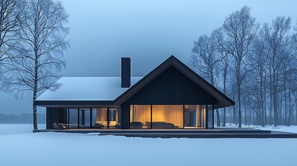 Modern House in Winter Landscape