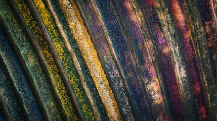 Striped Flower Fields: An Aerial View of Vibrant Colors