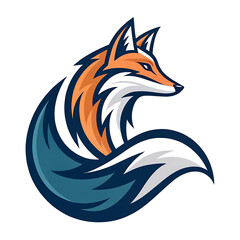 A cunning fox, elegantly poised, its vibrant tail swirling in a dynamic teal wave, a symbol of sly intelligence and grace.