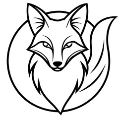 Fototapeta premium A majestic fox, elegantly poised within a circular frame, its intense gaze captivating, a symbol of cunning and grace in bold, simple lines.
