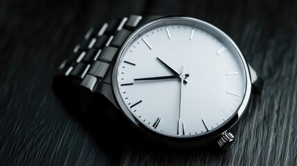 Sleek, modern wristwatch with a clean white face and stainless steel band