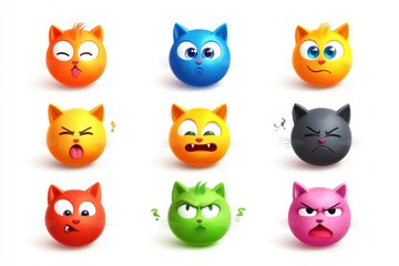 Fototapeta premium Cute head cat emoji icon collection