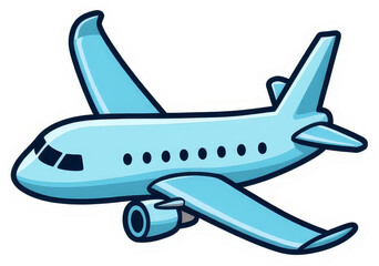 Naklejka premium Cartoon Light Blue Airplane with Transparent Background