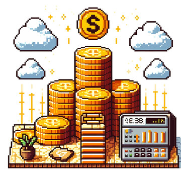 "Logotipo de altcoin de criptomoeda em estilo de ilustra&ccedil;&atilde;o pixelada colorida, criado em formato de clipart vetorial premium sobre fundo branco para projetos de cripto."