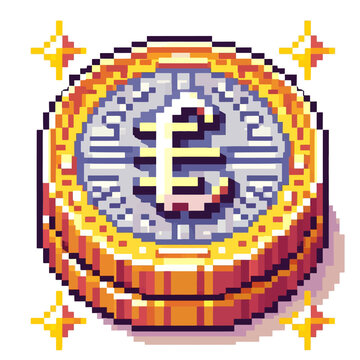 "Logotipo de altcoin de criptomoeda em estilo de ilustra&ccedil;&atilde;o pixelada colorida, criado em formato de clipart vetorial premium sobre fundo branco para projetos de cripto."