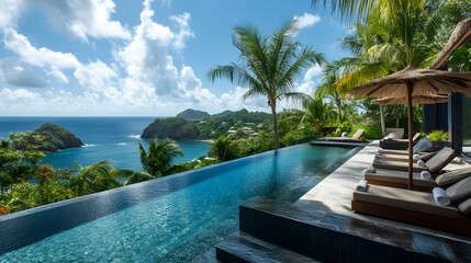 Fototapeta premium Luxury Resort Infinity Pool with Breathtaking Ocean View