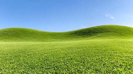 Obraz premium Green Grassy Field Under a Bright Blue Sky, Natural Landscape Scenery