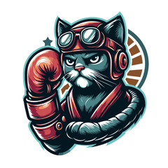 Illustration of a boxer cat in a colorful mascot style, crafted in a premium vector graphic format, perfect for a logo on a clipart background with vibrant details and dynamic energy.
