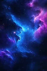 Celestial Symphony: The canvas of the cosmos unfolds in a vibrant tapestry of nebulae, painted in shades of electric blue, deep purple, and hints of cosmic dust.