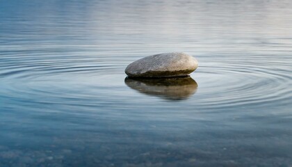  A single smooth stone on a calm water surface, creating perfect ripples 