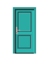 wooden closed door with a silver handle.