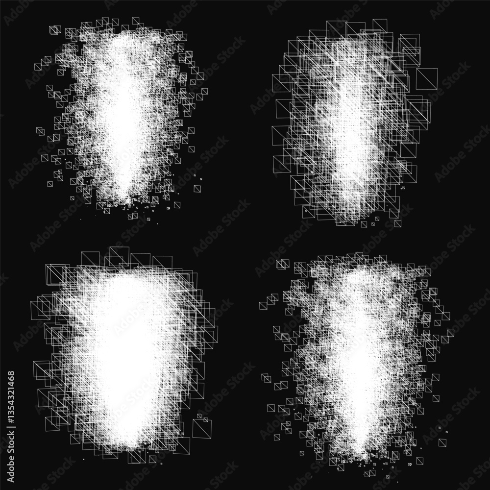 Poster four different images of white lines and shapes. the first image has a lot of white lines and shapes