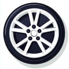 Obraz premium Flat design of a car wheel icon, circular shape with a five-spoke rim and tread details, sharp black lines, clean edges, transparent background, modern and professional graphic.