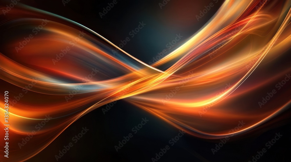 Poster dynamic light flow: abstract composition of fluid, glowing lines weaving across a dark backdrop, evo