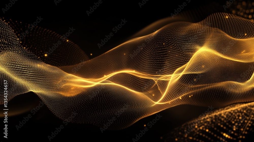 Aufkleber golden flowing abstract: dynamic, gold-toned waves cascade across the frame in an abstract design, c