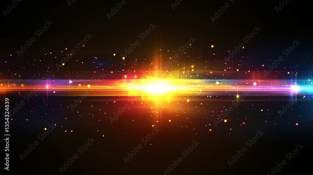 Poster celestial beam: a dynamic and vibrant display of light, a central explosion of brightness. a mesmeri