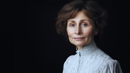 AI-generated facial reconstruction of Emmeline Pankhurst in her younger years, based on historical images.  