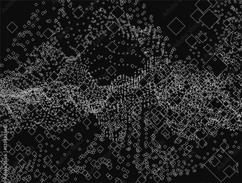 Poster a black and white image of a white background with a lot of squares. the squares are of different si