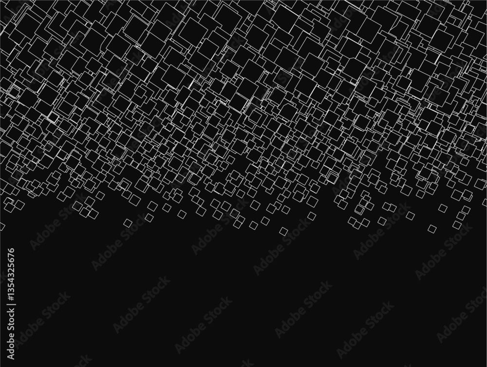 Poster a black and white image of squares and rectangles. the squares are scattered all over the image, and