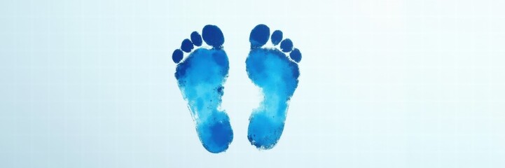 Naklejka premium A pair of vibrant blue watercolor footprints on a clean white background, symbolizing creativity, childhood, and growth.