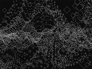 A black and white image of a white background with a lot of squares. The squares are of different sizes and are scattered all over the image. The image has a sense of chaos and disorder