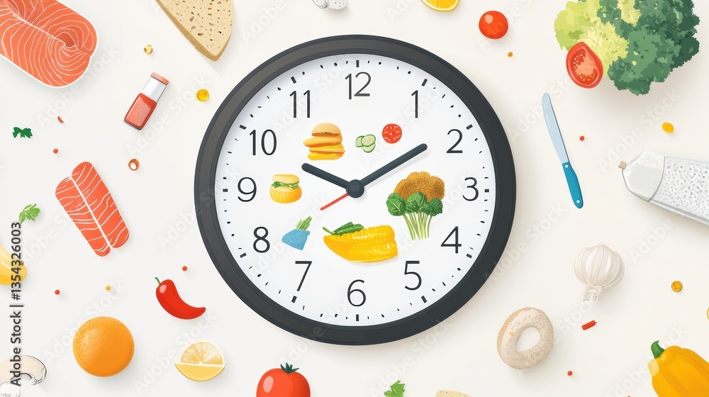 Aufkleber creative clock design featuring food icons as numbers to represent fast grocery delivery, modern ill