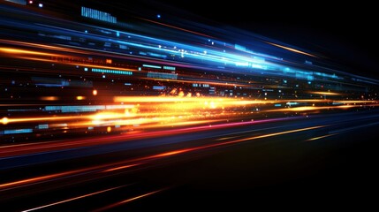 Digital Data Stream: A vibrant and dynamic digital data stream surges with energy and speed, showcasing the interconnectedness of the modern world with streaks of blue, orange.