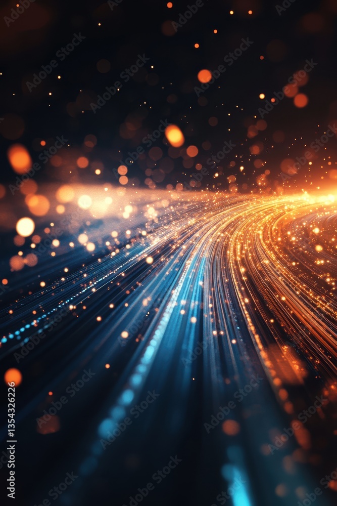 Poster abstract trail of light: a dynamic and abstract depiction of glowing light trails, with streams of o