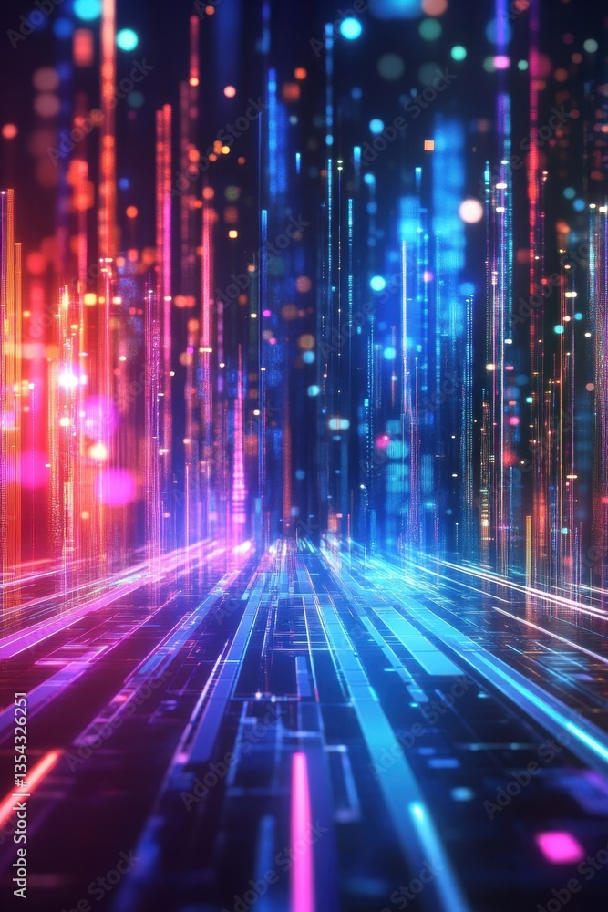 Aufkleber digital landscape: abstract digital landscape with glowing lines and dots, a stunning visualization 
