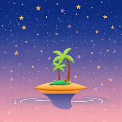 palm trees on a floating island against stars