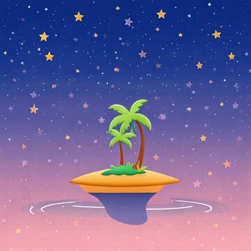 palm trees on a floating island against stars