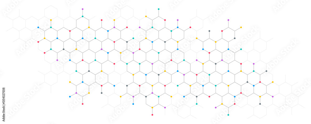 Wall mural genetic engineering and molecular structure, hexagon dna network, science chemical and biotechnology