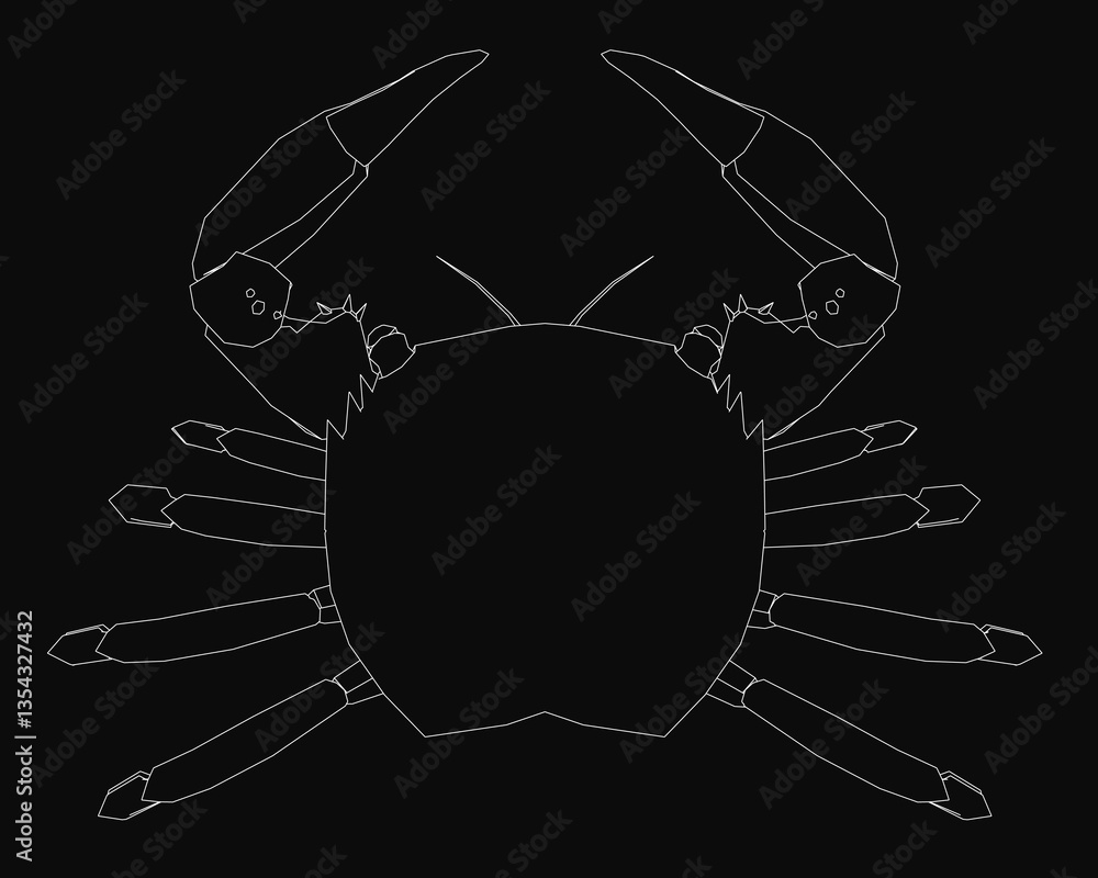 Poster a crab is shown in black and white. the crab is drawn in a stylized way, with its claws and claws vi