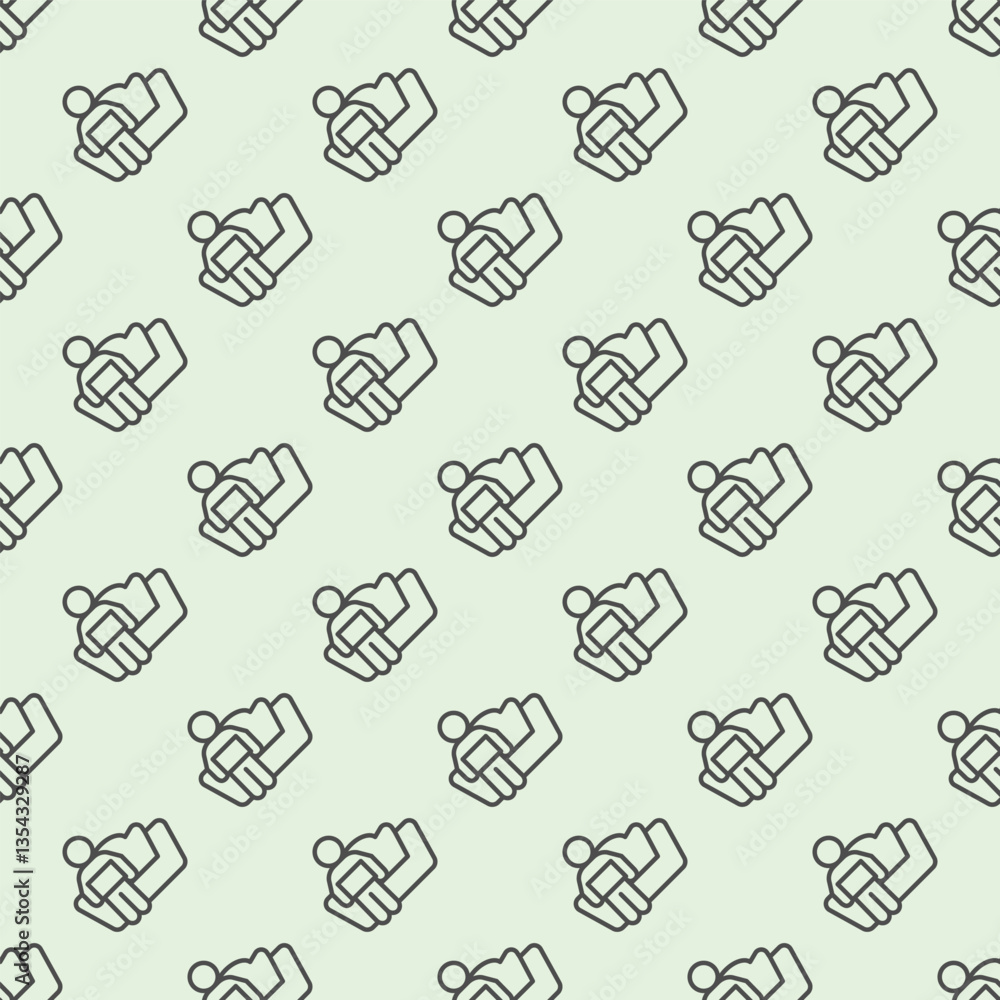 Poster man with laptop on sofa line seamless pattern, remote work theme. vector graphics. person sitting on