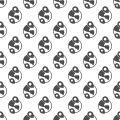 Naklejka premium Planet earth with two location pins solid seamless pattern, remote work theme. Vector graphics. World globe and geolocations sign with background, repeat glyph icon.