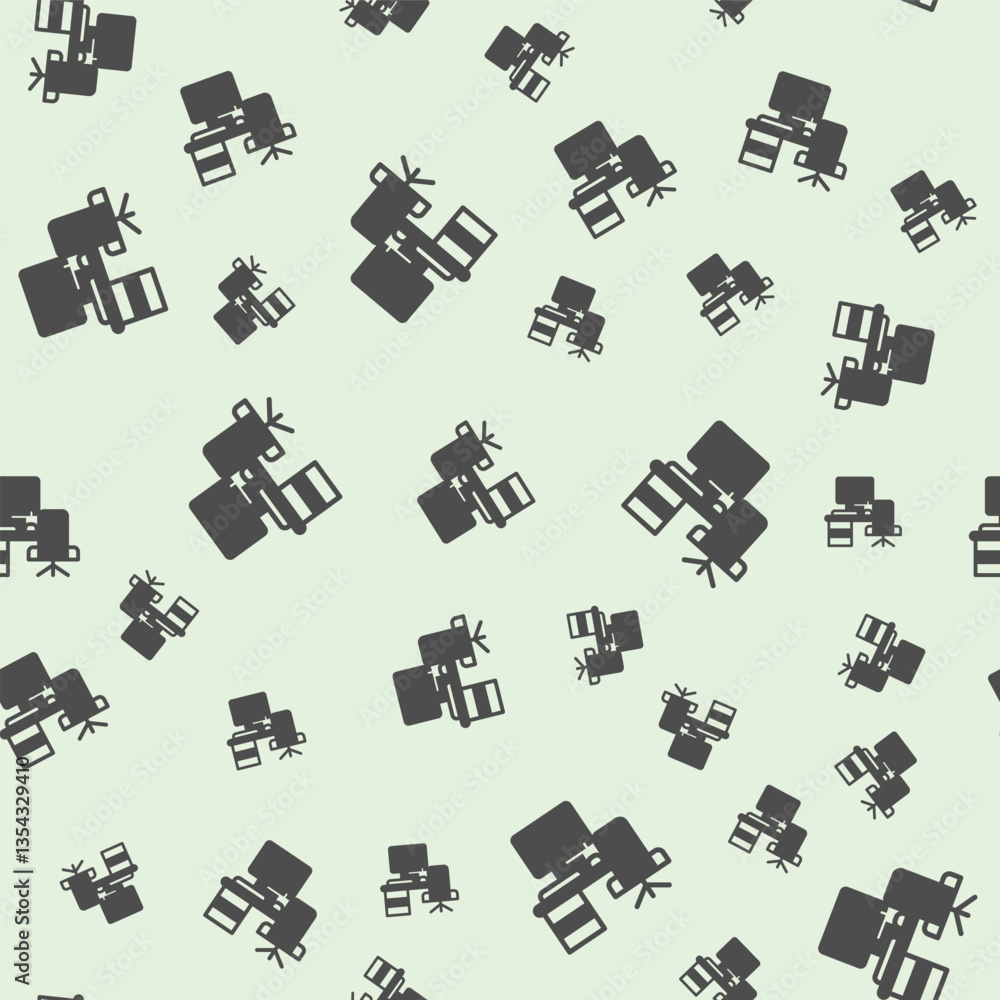 Poster desk with chair and desktop solid seamless pattern, remote work theme. vector graphics. personal wor